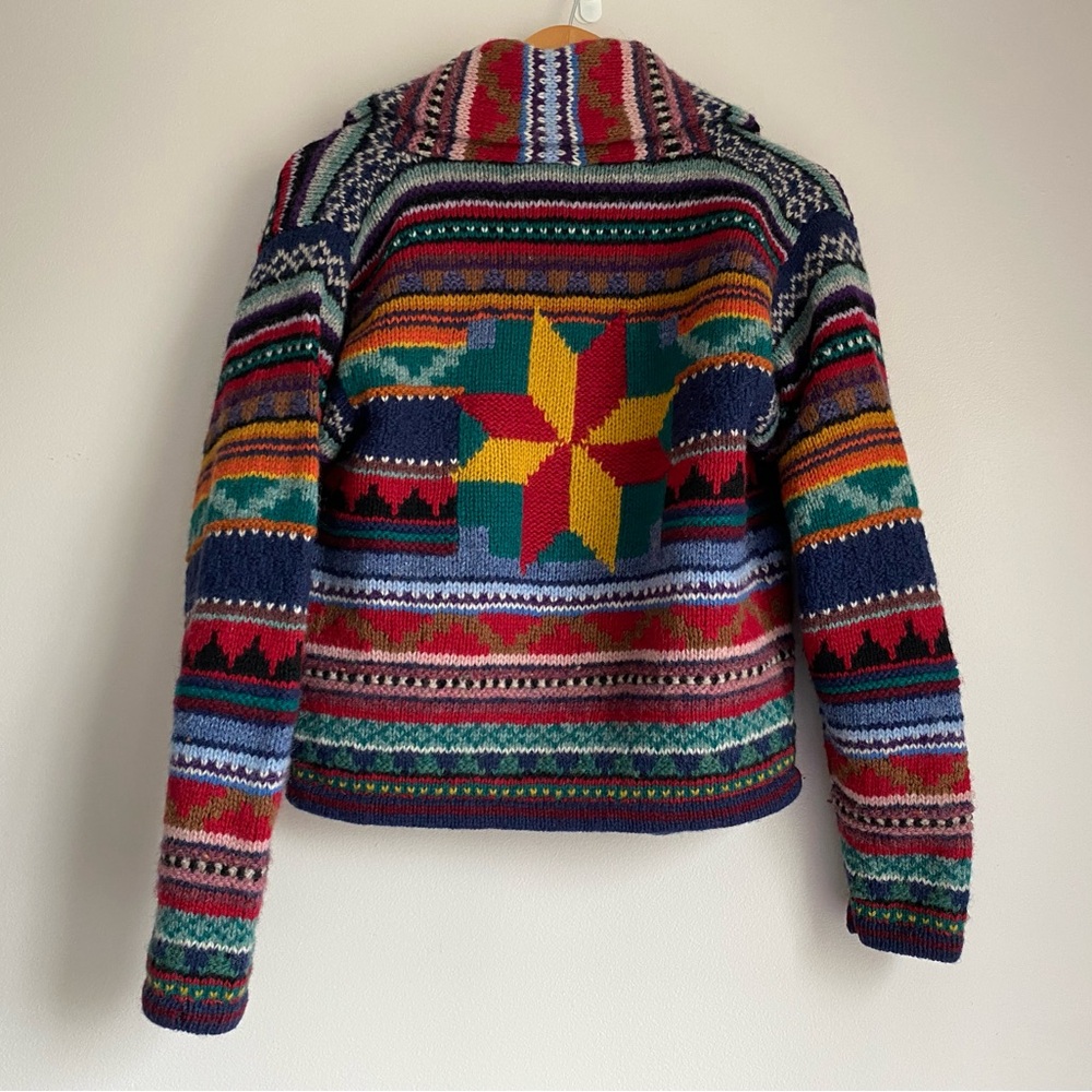 Casual Corner Cardigan Sweater M Shetland Wool Southwest Print Aztec Concho